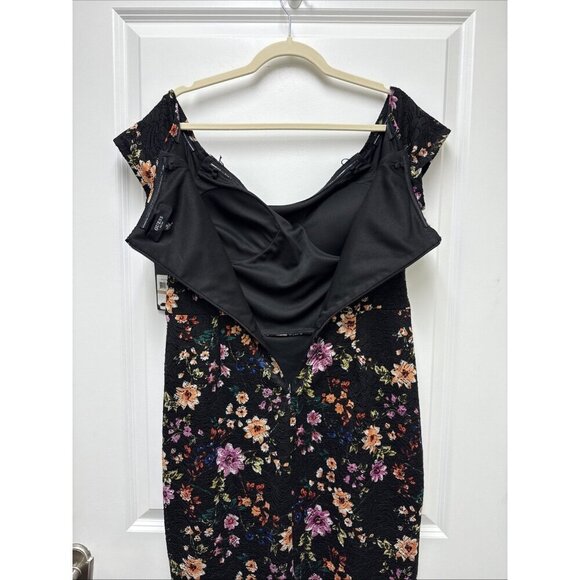 GUESS Womens Size 12 Off-The-Shoulder Lace Midi Cocktail Dress Black Floral New - Picture 8 of 14